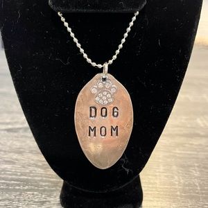 24” ball chain with DOG MOM stamped spoon pendant and paw charm.